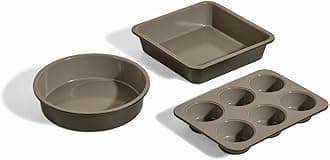 Wonder Oven Baker’s Kit – 3-Piece Toxin-Free Ceramic Nonstick Bakeware Set (20cm Round, 20cm Square, 6-Cup Muffin Pan) - Oven-Safe up to 232°C - Char