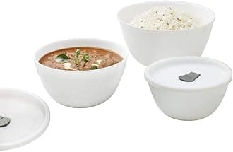 Larah By Borosil Opalware Solid Serving Bowl with Lid - 500ml, 750ml, 1L, Set of 3, White