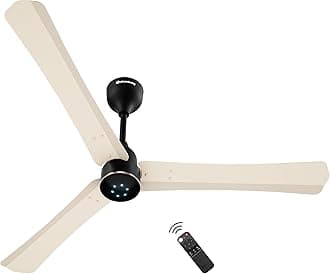 atomberg Renesa Halo Smart Alexa Enabled 1200mm BLDC Ceiling Fan with Remote |BEE 5 star | High Air Delivery | Low noise | LED Speed Indicator | Sleek Design | | 3 Year Warranty| SeaSand Ivory & Black