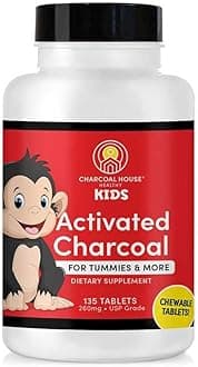 Charcoal House Chewable Activated Charcoal Tablets for Kids | Natural, Vegan, Non-GMO & Gluten Free | for Teeth, Stomach, Gas & Nausea | USP Food Grade | 135 ct.