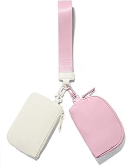 Viverte Mini Zip Around Keychain Wristlet Wallets Small Portable Dual Pounch Wristlet Detachable Coin Purse Pocket Gifts for Women Travel Sports Outdoors (Cream White+Pink)