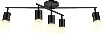 BoostArea 5 Light Track Lighting Kit, Black 5 Way Ceiling Spot Lighting, Center Swivel Track Light Heads, Flexibly Rotatable Light Head for Kitchen, Living Room, Bedroom, GU10 Bulb Not Included