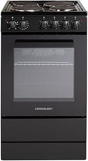 Cookology CFSPSC501BK 50cm 62L Capacity Single Cavity Freestanding Electric Cooker with 4 Zone Solid Plate Hob Cooktop - Black