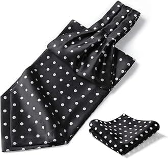 HISDERN Men's Ascot Houndstooth Dot Jacquard Woven Gift Cravat Tie and Pocket Square Set