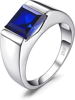 Men's Square 2-3ct Natural Smoky Quartz Created Ruby Alexandrite Sapphire Simulated Emerald Engagement Ring, 14K White Gold Plated 925 Sterling Silver Promise Rings, Gemstone Jewelry