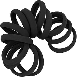 Black: Soft and Stretchy Seamless Elastic Fabric No-Metal Ponytail Holders - 12 Hair Ties (Black)