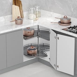 FittingsCo Premium Solid Base 3/4 Carousel for Kitchen Corner L Cabinets 740mm Diameter 2 Colours Adjustable Height (Chrome)