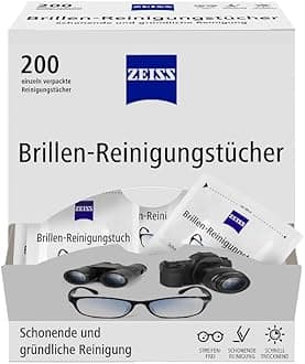ZEISS Glasses cleaning cloths with alcohol, 200 pieces for gentle and thorough cleaning of your lenses – each cloth individually packed – ideal for on the go or when travelling