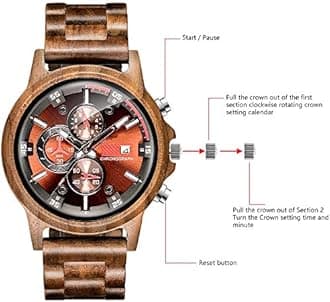 WASTIME Wooden Watch for Men Women, Stylish Chronograph Military Casual Calendar Wood Watches