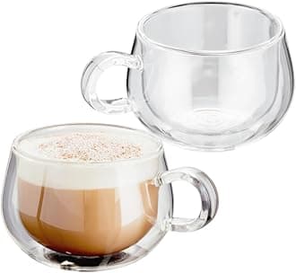 Judge Double Walled Glass Cappuccino Coffee Handled Cups, Set of 2, 225ml - Vacuum Insulated, Handcrafted Artisan - Strong, Heat Resistant & Dishwasher Safe