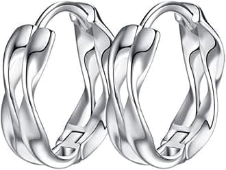 - Men's Hoop Earrings, 925 Sterling Silver, Round Huggie Style, Ear Piercings