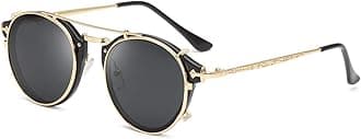 DollgerDouble Lens Clip On Sunglasses Non-flip Lens Round Steampunk Style Glasses for Men Women