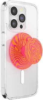 Phone Grip for MagSafe with Kickstand, Magnetic Stand, Swappable Top, Secure Hold for iPhone MagSafe Cases, Phone & Tablet Grip - Swirl Aviation Orange