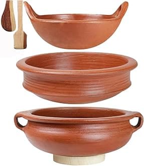 Craftsman India Online Uncoated Craftsman Clay Handi/Pot For Cooking And Serving Combo 1, 2 & 3 Liter, Red