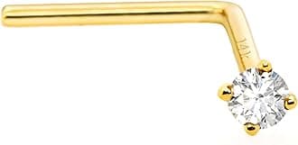 14Kt Gold Real Diamond Nose Stud 22G L-Shape Nose Ring Stud - Nose Piercing Jewelry - April Birthstone