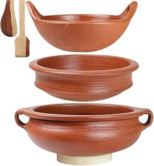 - Craftsman India Online Clay Handi/Pot For Cooking And Serving Combo 1, 1 & 2Liter, Matte Polished, Red