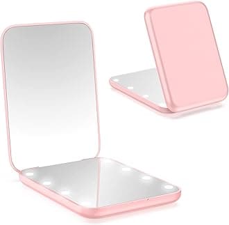 WOBSION Small Mirror with Lights,LED Compact Makeup Mirror,1x/3x Mini Travel Mirror with Magnification,Portable for Purse,Pocket,Gifts for Girls,Pink