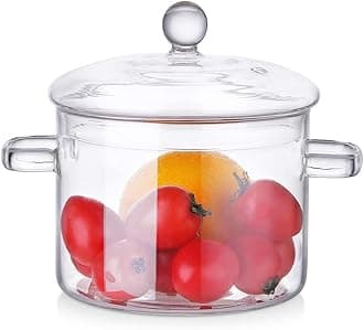 Mumoo Bear Glass Saucepan 1500ML Glass Cooking Pot Thick Borosilicate Glass Pot with Cover Heat Resistant and Stovetop Safe for Pasta Noodle Soup Milk (Transparent)