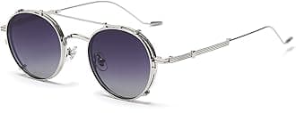 DollgerClip on Sunglasses Polarized Flip Up: Double Lens Removable Retro Metal Steampunk Glasses for Men Women