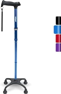 Quad Cane, Walking Cane with Ergonomic Handle Ever and Graceful 4-Pronged Base for Extra Stability, Adjustable Walking Sticks for Right or Left Handed Men & Women and Seniors
