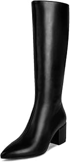 WETKISS Womens Knee High Colorful Snakeskin Boots, Snake Print Chunky High Heels Pointed Toe Zipper Slouch Shoes