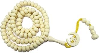 Islam Prayer Tasbih 99 Beads AMN-303 Muslim 8 mm. Rosary Bead Moon Star Decorated Tassels Haj Eid Ramadan Gift (Cream)