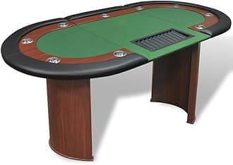 vidaXL 10 Player Poker Table with Dealer Area and Chip Tray Green Design Large Surface for Card Games Durable MDF Frame 9 Cup Holders Ideal Game Rooms Gaming Tables Casino Room Furniture Indoor