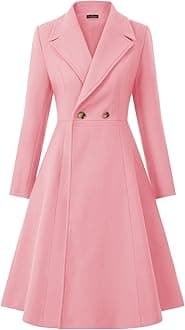 CURLBIUTYWomen's Pea Coat Double Breasted A Line Long Trench Coat Winter Dress Coat with Pockets