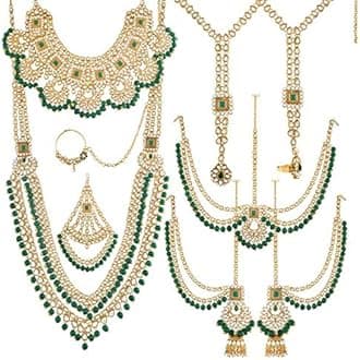 18k Gold Plated Wedding Wear Indian Bollywood Faux Kundan & Stone Studded Dulhan Bridal Jewelry Set for Women