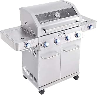 Monument Grills Larger 4+2 Burner Propane Gas Grills Stainless Steel Cabinet Style with Clearview® Lid, Knob Controls, Built-In Thermometer, Infrared Side Sear Burners & Side Burners, Outdoor Use