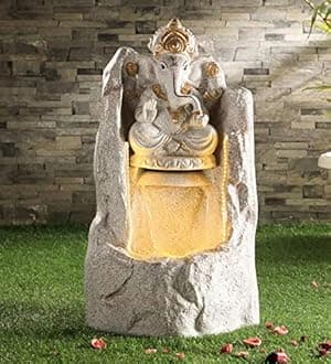 pahad Ganesh Gannpati Fiber Indoor Outdoor Fountain with Led Lights for Home Decor and Office Decoration Or Gifting (Big:Size;: 35.6 x 35.6 x 66 cm) (Pahad Ganesh)