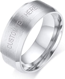 VNOX Customisable Personalised Stainless Steel Brushed Finish Round Simple Band Ring for Men,Size J 1/2-Z 1/2,Free Engraving