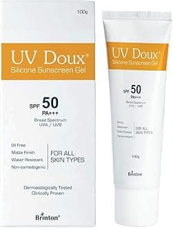 UV Doux Silicone Sunscreen Gel SPF 50 PA+++|India’s No.1 Dermatologist Recommended Brand|Invitro,In-Vivo Tested|UVA/UVB Protection, Benzene Free|No White Cast |Oily & Acne-Prone Skin |100 g
