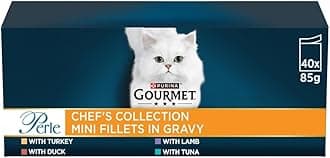 Perle Chef's Collection Adult Wet Cat Food Mini Fillets in Gravy Variety Turkey, Tuna, Duck, Lamb 40 x 85g Pouches