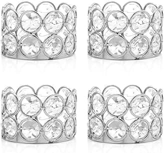 CentraLit Crystal Votives Bowl Candle Holders Tealight Candle Holder for Home Decoration, Diya Diwali Decoration Lights Centerpieces for Wedding Home Party Table Decoration (Silver (Pack of 4))