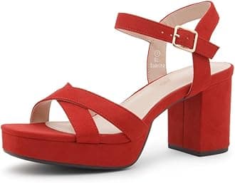 Shoe Land Platform Heels for Women – 3 Inch Chunky Block Heeled Sandals, Square Open Toe, Ankle Strap Dressy Strappy High Heels for Wedding, Party & Evening Events