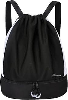 RYACO Drawstring Backpack Sports Gym Bag, Water Resistant String Sackpack Large Size with Zipper and Water Bottle Mesh Pockets for Gym Shopping Sport Yoga School Swimming Beach