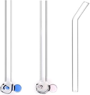 (Pink+Blue) drinking glass straw,reusable straws,glass straws with charms,Creative fish straw,