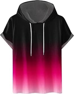 Mens Workout Shirts Loose Fit Short Sleeve Hoodies Casual Stylish Drawstring Gradient Color Loose Pullover Shirts