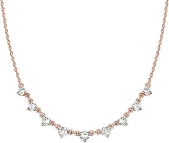 14K Gold Plated Station Necklace - Simulated Diamond Layering Necklaces - Womens CZ Chain