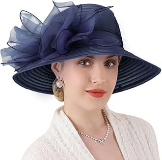 DRESHOW Lady Derby Dress Church Bowler Cloche Hat Bowknot Organza Bridal Cap for Wedding