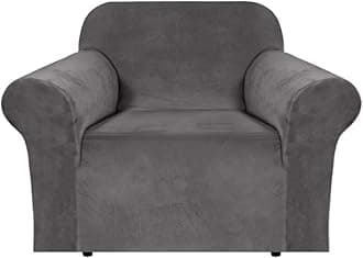 H.VERSAILTEX Stretch Velvet Armchair Cover Couch Covers 1 Cushion Chair Slipcover for Living Room Furniture Cover Crafted from Thick Comfy Rich Velour (Chair 31"-49", Gray)