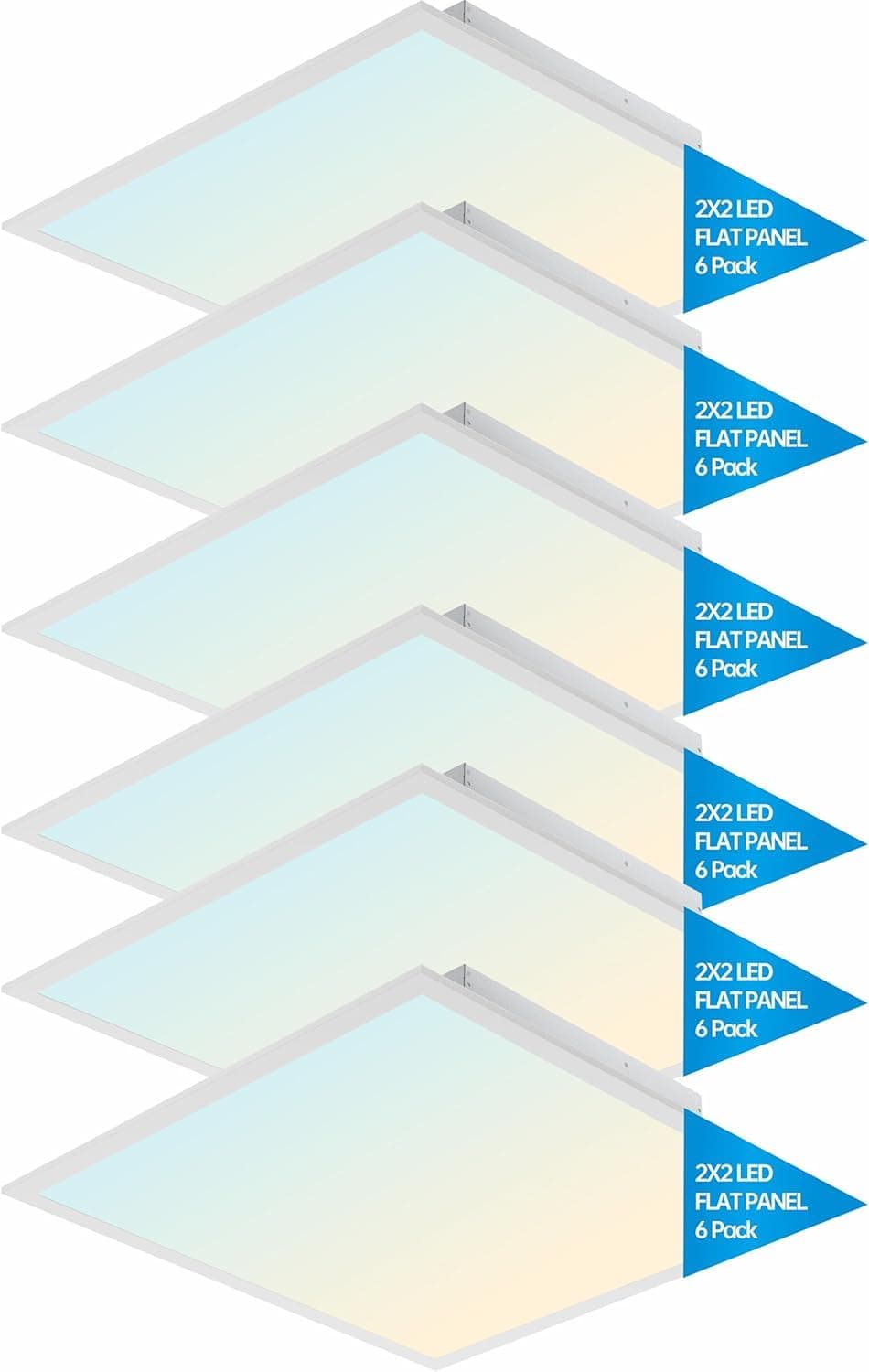 6 Pack 2x2 LED Flat Panel Light for Drop Ceiling, 5200lm Selectable 20W/25W/30W/35W/40W, Color Temperature 3000K/3500K/4000K/5000K/6500K, 0-10V Dimmable, 120-277V, ETL, DLC