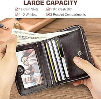 HUANLANG Mens Wallet RFID Blocking Multi Card Holder Wallets for Men Bifold Wallet with Zipper Small Men's Leather Wallet, B-coffee, Small, Classic