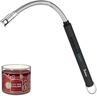 SUPRUS Candle Rechargeable Electric Arc Lighter Stainless Steel Housing & Hanging Hook with 360° Flexible Neck (Black)
