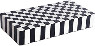 Handicrafts Home Large Decorative Storage Box with Lid, Black and White Coffee Table Storage Box, Remote Control Holder, Keepsake Storage Box for Living Room & Shelf Decor, Puzzle Check 12x6x2