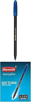 Reynolds Aeroslim 15 Pens Blue I Lightweight Ball Pen With Comfortable Grip for Extra Smooth Writing I School and Office Stationery