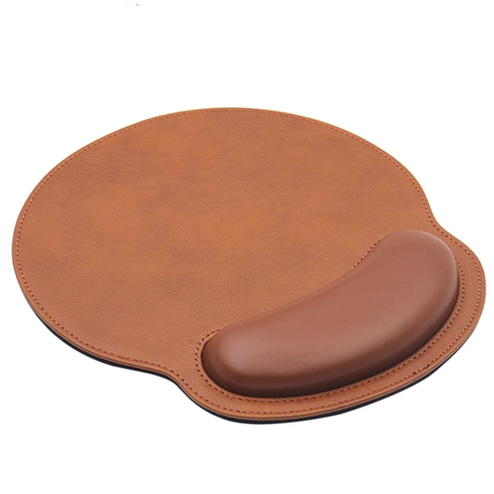 Ergonomic PU Leather Mouse Pad with Wrist Support,Comfort Memory Foam,Waterproof Surface，Non- Slip Rubber Base for Computer Laptop & Mac,Lightweight Rest for Home,Office & Travel (Brown)