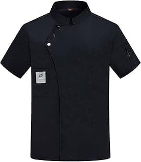 Unisex Chef Coat for Men Women Works Chef Jacket Short Sleeve Crewneck Button Down Uniform Pocket T Shirts
