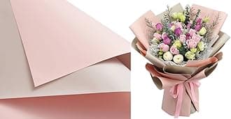 XICHEN 20 Sheets/Double-Sided Colors Flower Wrapping Paper,Waterproof Florist Bouquet Paper,DIY Crafts,more colors Different Double-Sided Colors 58 x 58cm(22.8x 22.8 inch) (Tea ash + Light pink)
